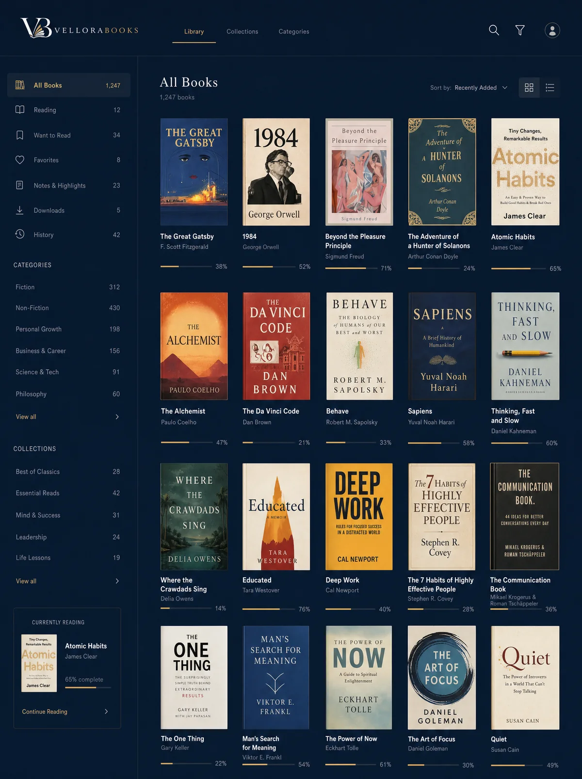 A selection of fiction and nonfiction book covers shown in the supplied library preview.